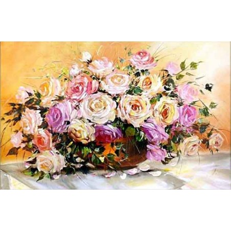  Obraz olejny ręcznie malowany Kwiaty 60x90cm Różowe róże
