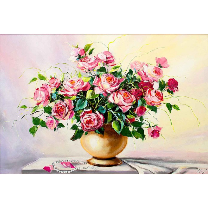 Obraz olejny ręcznie malowany Kwiaty 60x90cm Róże