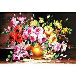  Obraz olejny ręcznie malowany Kwiaty 60x90cm Bajkowe róże w wazonie
