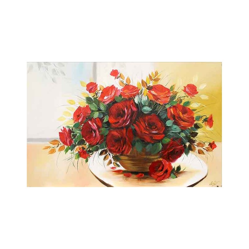 Obraz olejny ręcznie malowany Kwiaty 60x90cm Czerwone róże