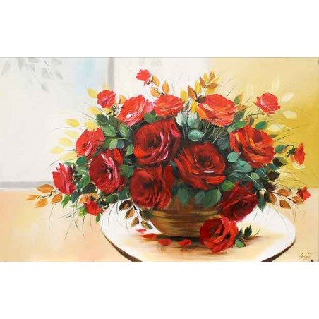  Obraz olejny ręcznie malowany Kwiaty 60x90cm Czerwone róże