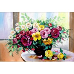  Obraz malowany Bukiet kwiatów w wazonie 60x90cm