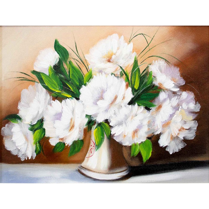  Obraz ręcznie malowany Białe kwiaty w wazonie 40x50cm