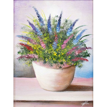  Obraz olejny ręcznie malowany 40x50cm Lawenda w białej doniczce