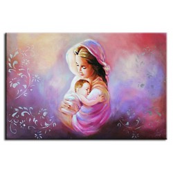  Obraz Matki Boskiej z Dzieciątkiem 60x90 cm obraz olejny na płótnie w ramie różowy