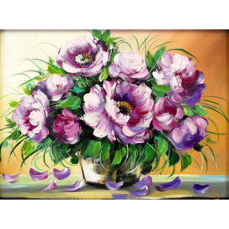  Obraz olejny ręcznie malowany 40x50cm Fioletowe piwonie