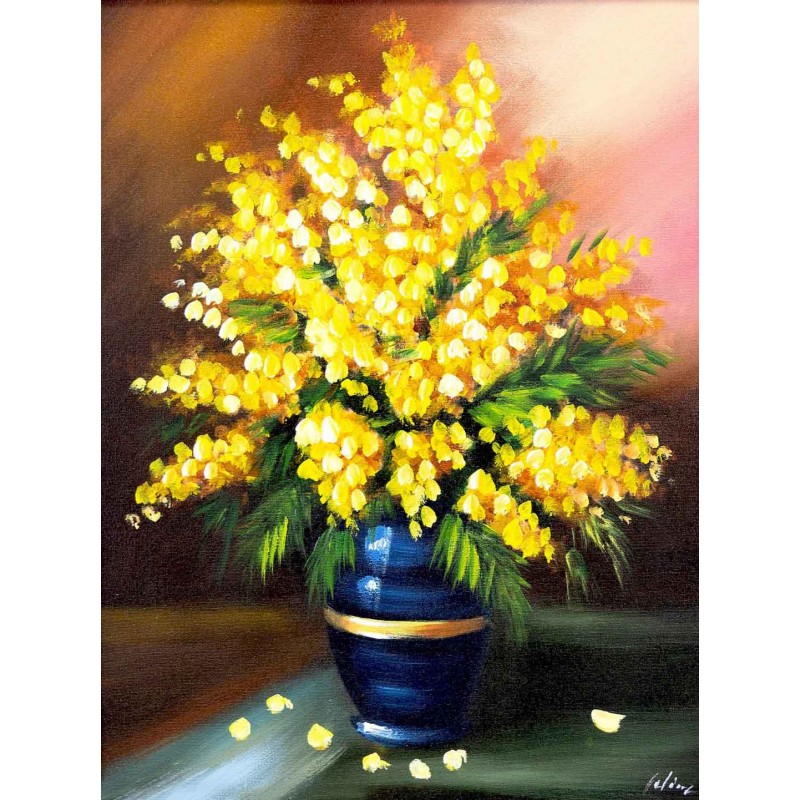  Obraz olejny ręcznie malowany 40x50cm Żółte rozłożyste kwiaty