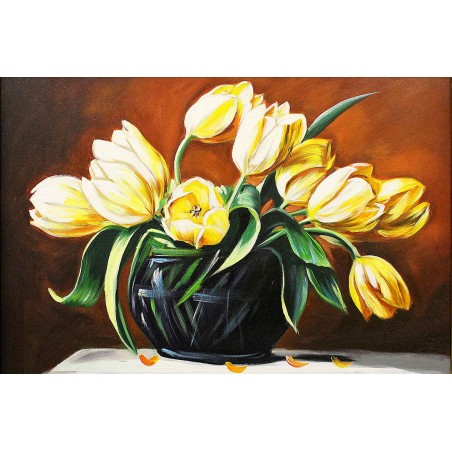  Obraz olejny ręcznie malowany 60x90cm Żółte tulipany