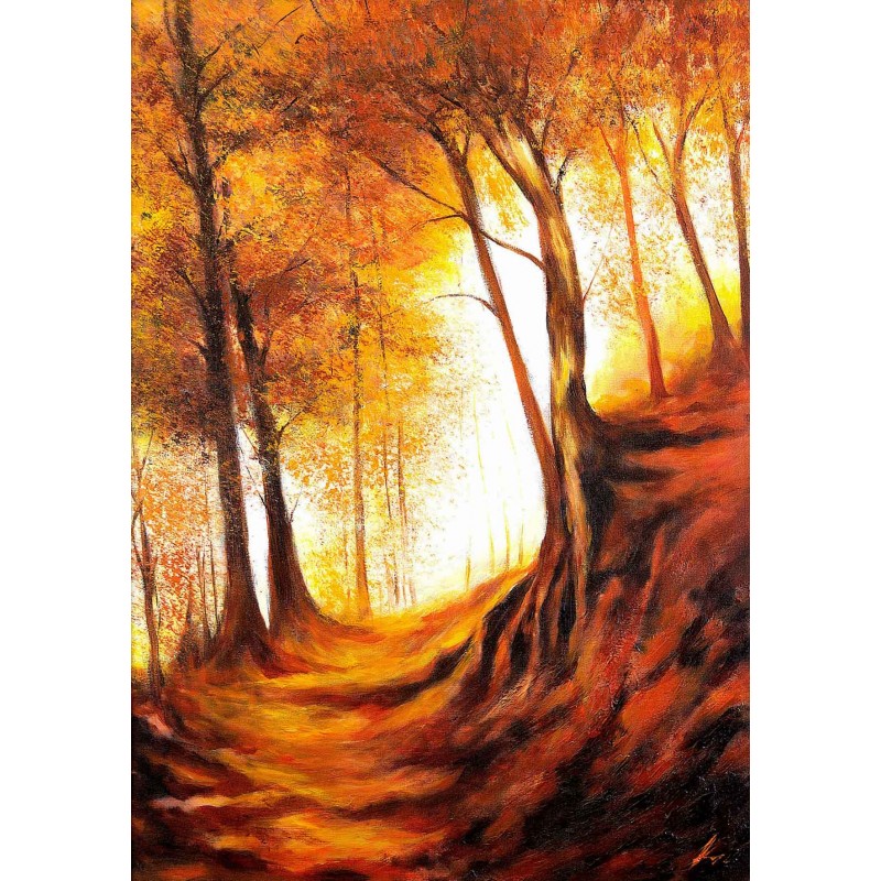  Obraz olejny ręcznie malowany Pejzaż leśny jesienią 50x70cm