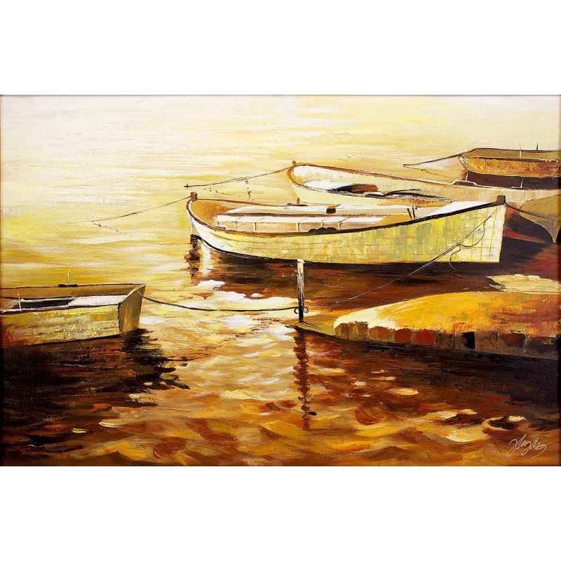  Obraz ręcznie malowany Łódki na wodzie 60x90cm