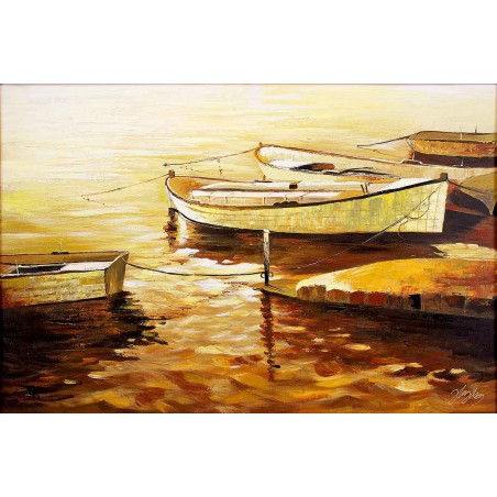  Obraz ręcznie malowany Łódki na wodzie 60x90cm