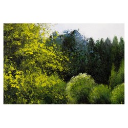  Obraz olejny ręcznie malowany Pejzaż 60x90cm Zielona łąka nad stawem