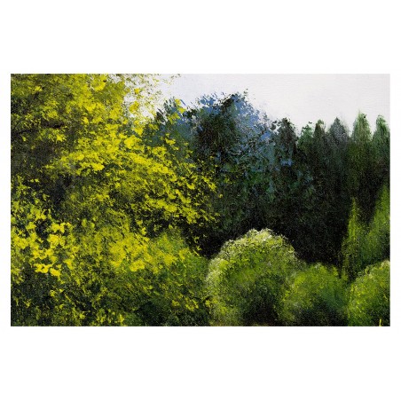  Obraz olejny ręcznie malowany Pejzaż 60x90cm Zielona łąka nad stawem