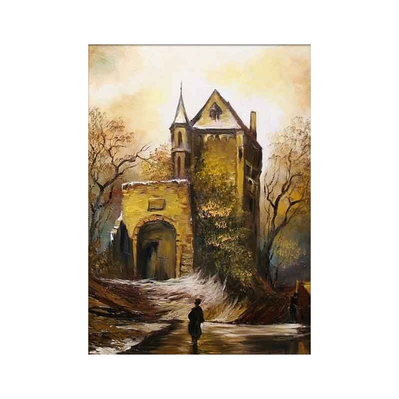  Obraz olejny ręcznie malowany Pejzaż 50x70cm Kaplica w lesie