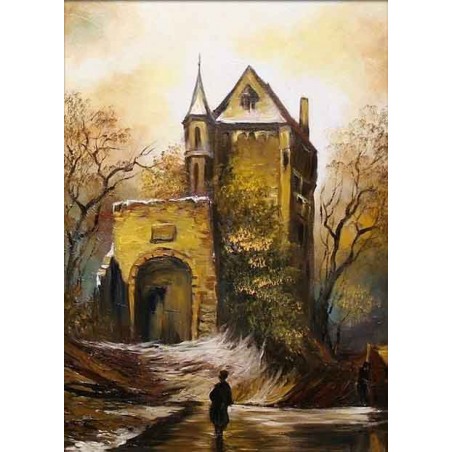  Obraz olejny ręcznie malowany Pejzaż 50x70cm Kaplica w lesie