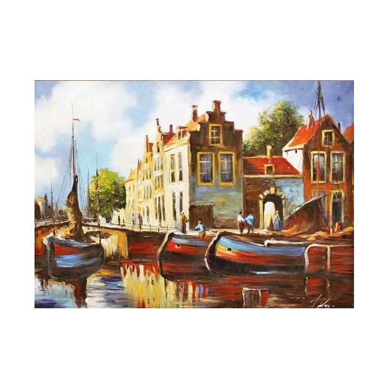  Obraz olejny ręcznie malowany 50x70cm Łodzie na przystani