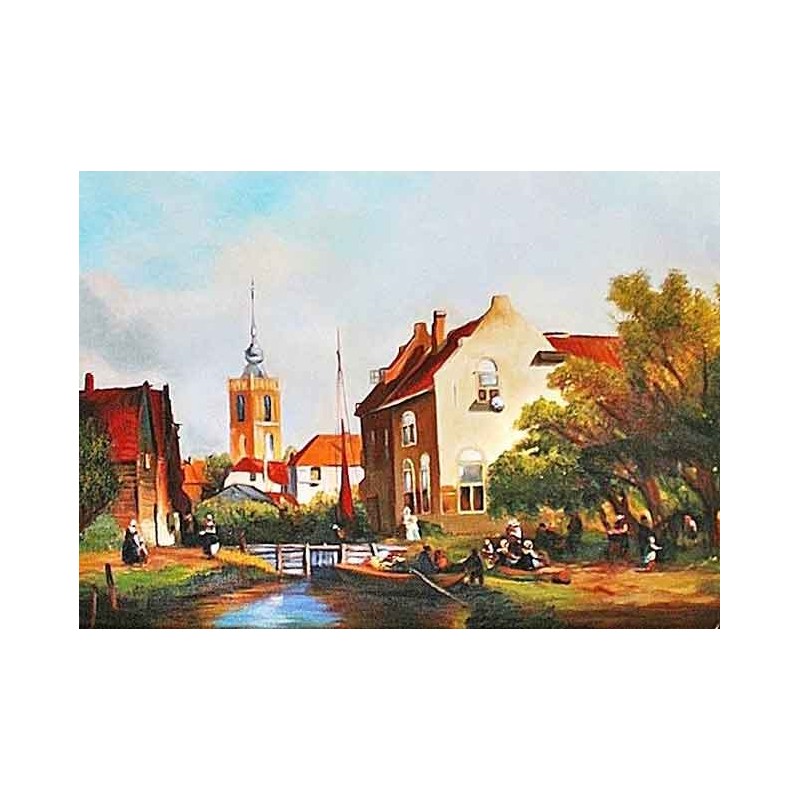  Obraz olejny ręcznie malowany 50x70cm Miasteczko