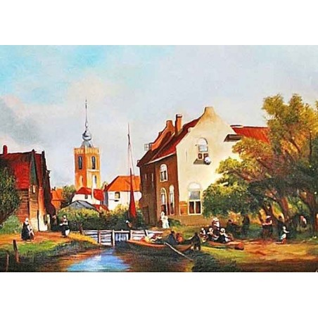  Obraz olejny ręcznie malowany 50x70cm Miasteczko