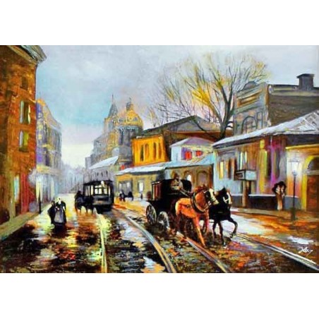  Obraz olejny ręcznie malowany Pejzaż miejski 50x70cm