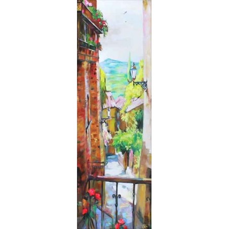  Obraz olejny ręcznie malowany 50x150cm Widok z okna