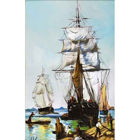  Obraz olejny ręcznie malowany Statki na morzu 60x90cm
