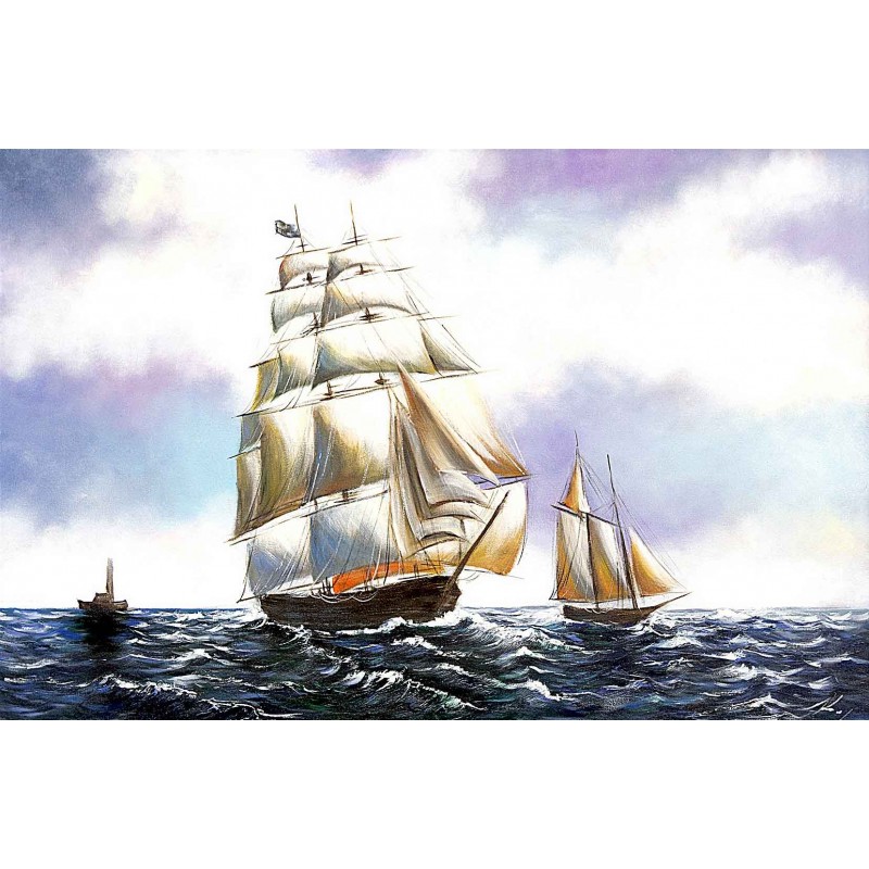  Obraz olejny ręcznie malowany Żaglowce na morzu 60x90 cm