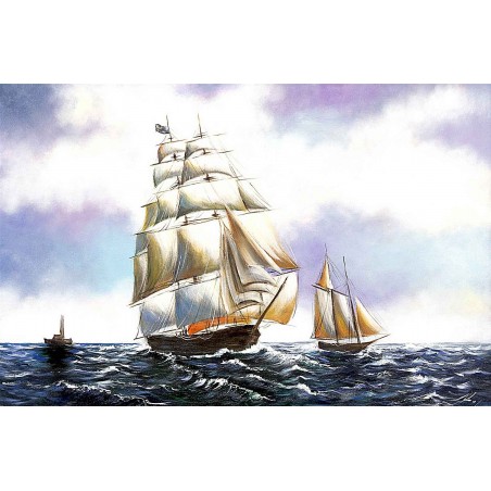  Obraz olejny ręcznie malowany Żaglowce na morzu 60x90 cm