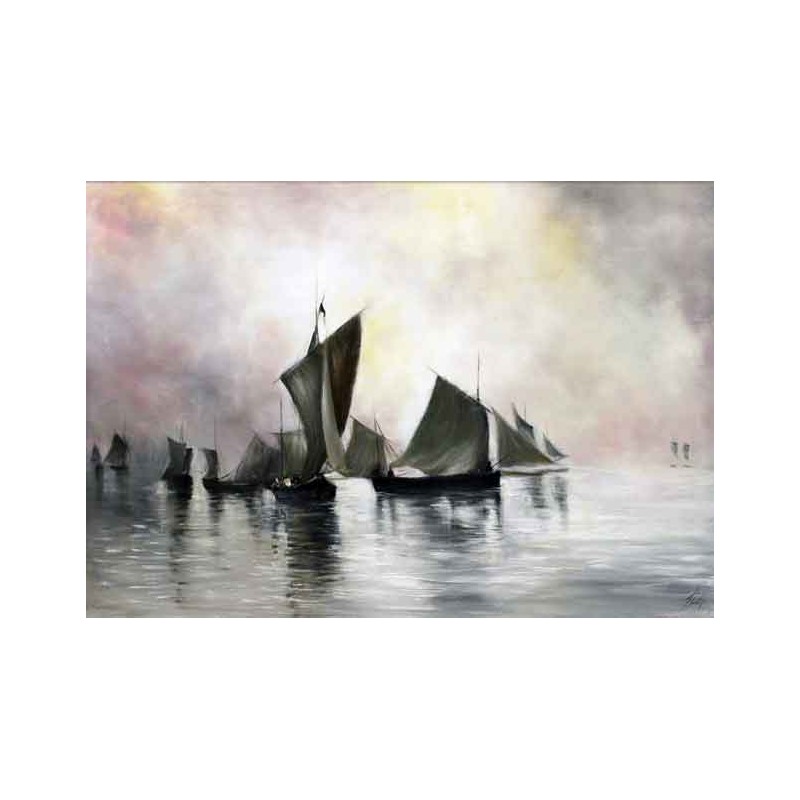  Obraz olejny ręcznie malowany Statki na morzu 60x90cm