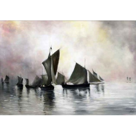  Obraz olejny ręcznie malowany Statki na morzu 60x90cm