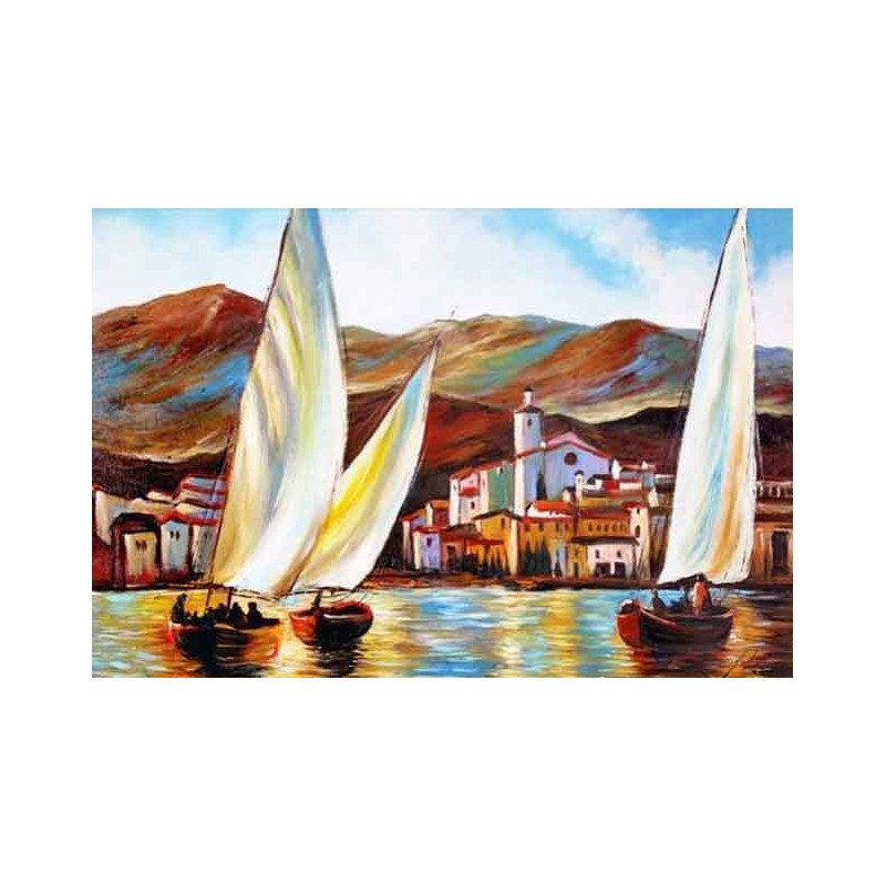  Obraz olejny ręcznie malowany Statki w porcie 60x90cm