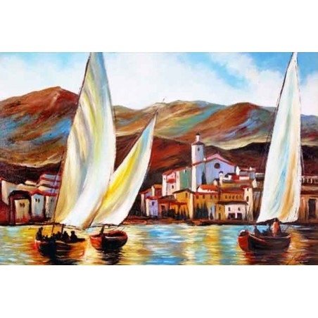  Obraz olejny ręcznie malowany Statki w porcie 60x90cm