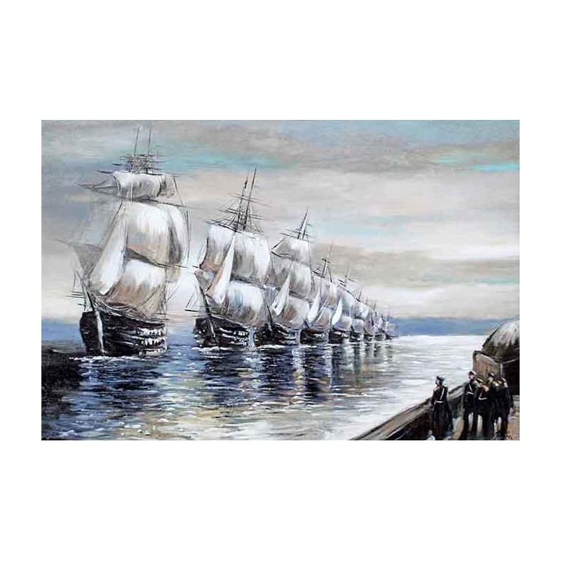  Obraz olejny ręcznie malowany Statki na morzu 60x90cm
