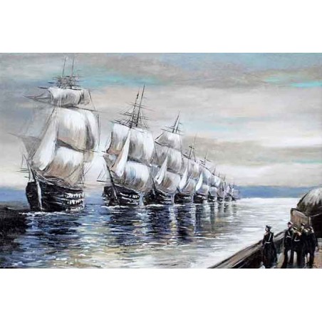  Obraz olejny ręcznie malowany Statki na morzu 60x90cm