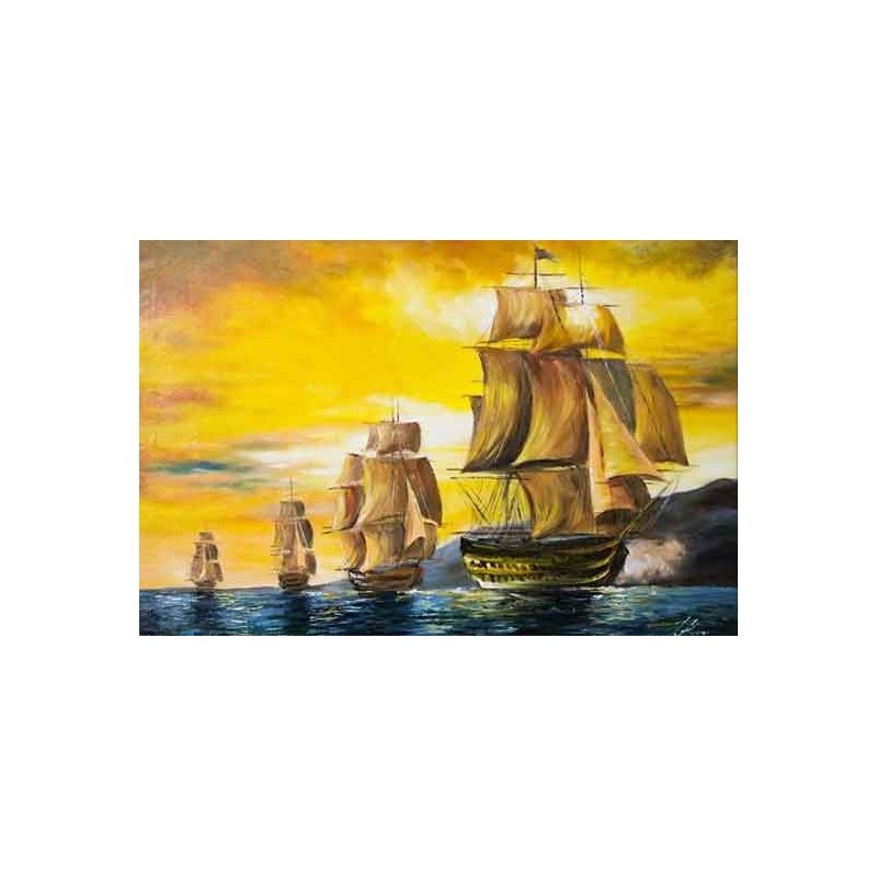  Obraz olejny ręcznie malowany Statki na morzu 60x90cm