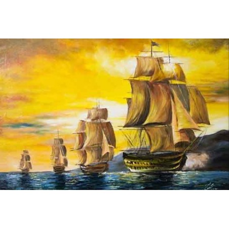  Obraz olejny ręcznie malowany Statki na morzu 60x90cm