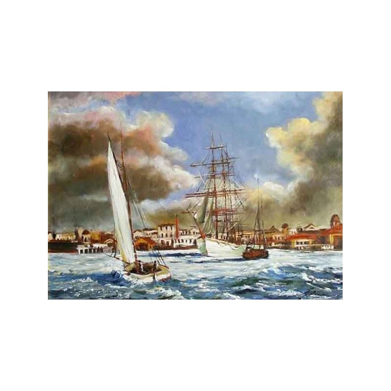  Obraz olejny ręcznie malowany Statki na morzu 50x70cm