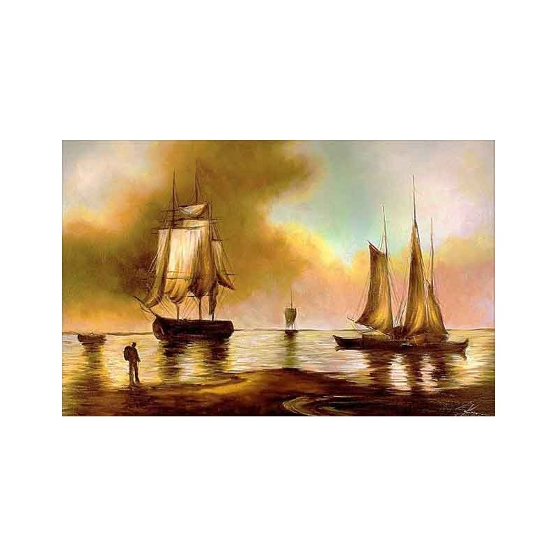  Obraz olejny ręcznie malowany Statki na morzu 60x90cm