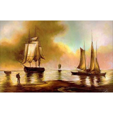  Obraz olejny ręcznie malowany Statki na morzu 60x90cm