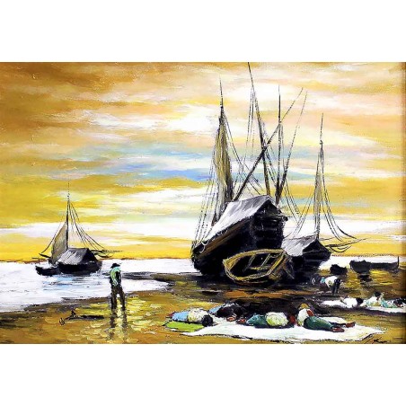  Obraz malowany Łodzie w Etretat 50x70cm