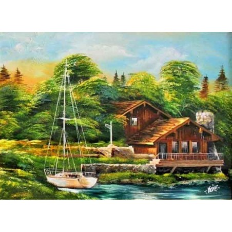 Obraz olejny ręcznie malowany 50x70cm Nadmorska przystań