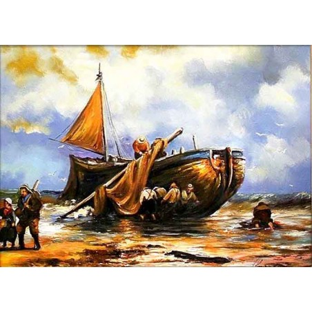  Obraz olejny ręcznie malowany 60x90cm Rybacy