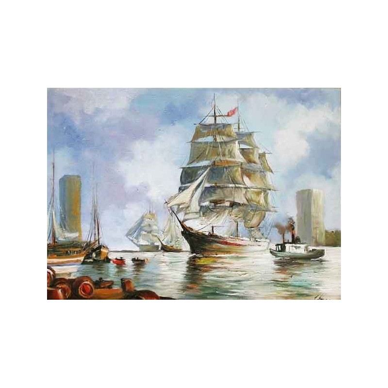  Obraz olejny ręcznie malowany Statki w porcie 50x70cm