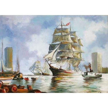  Obraz olejny ręcznie malowany Statki w porcie 50x70cm