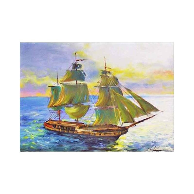  Obraz olejny ręcznie malowany Statek na morzu 50x70cm
