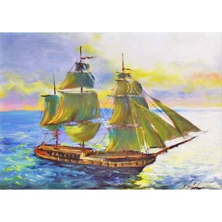  Obraz olejny ręcznie malowany Statek na morzu 50x70cm