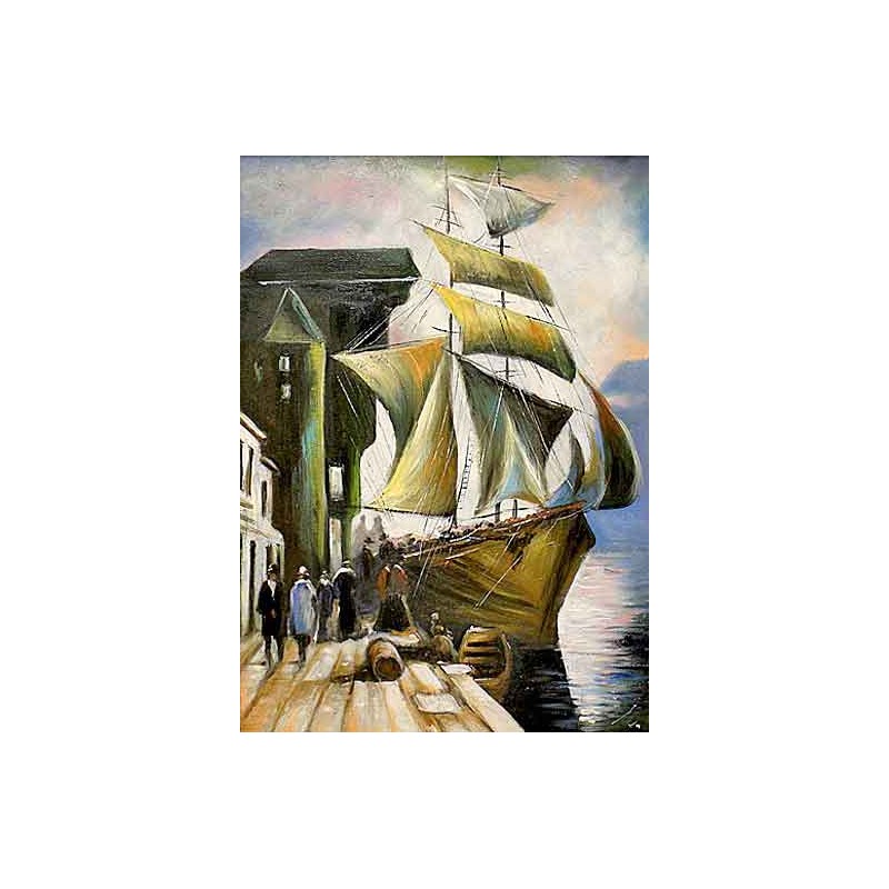  Obraz ręcznie malowany Żaglowiec w porcie 50x70cm
