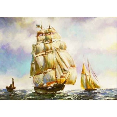  Obraz olejny ręcznie malowany Żaglowce na morzu 50x70cm
