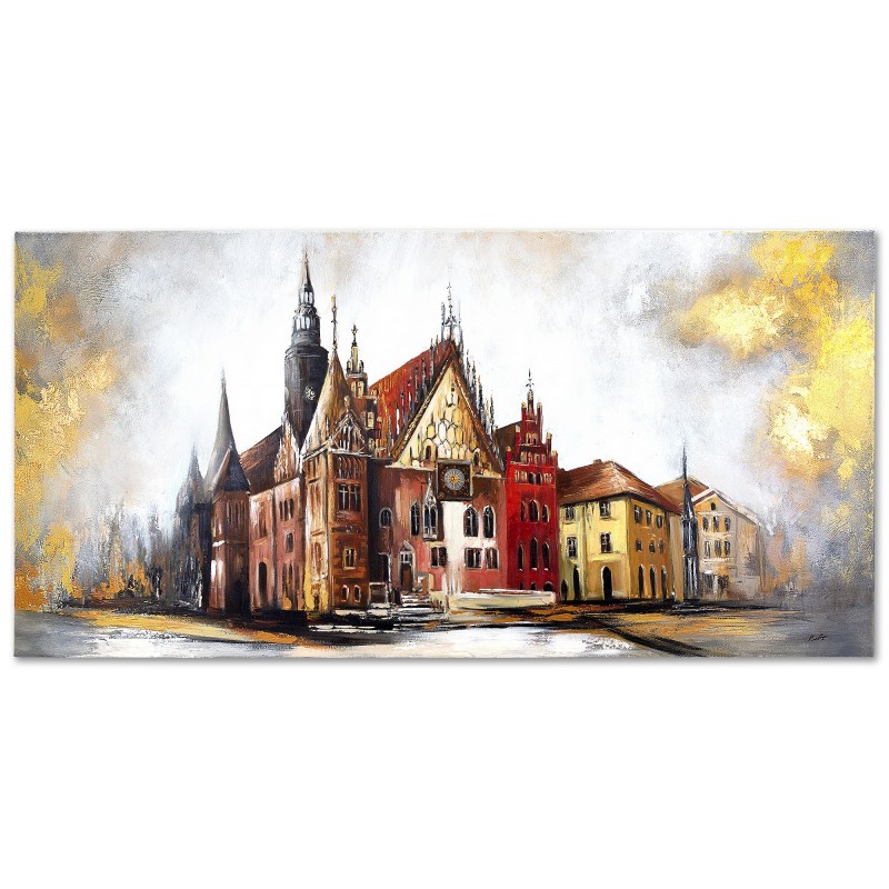  Obraz olejny ręcznie malowany 80x160cm Jaskrawy zabytek