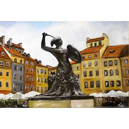  Obraz olejny ręcznie malowany 60x90cm Warszawska Syrenka
