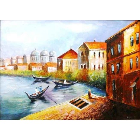  Obraz olejny ręcznie malowany 50x70cm Pogodne miasteczko Wenecja